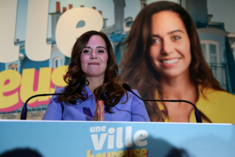 Sarah Knafo, candidate d'extrême droite à la mairie de Paris, lors du lancement de sa campagne à Paris, le 12 janvier 2026   ( AFP / Ludovic MARIN )