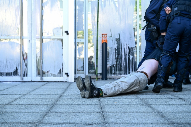 La police intervient contre des militants écologistes, à Nantes, le 14 mai 2025 ( AFP / Sebastien Salom-Gomis )