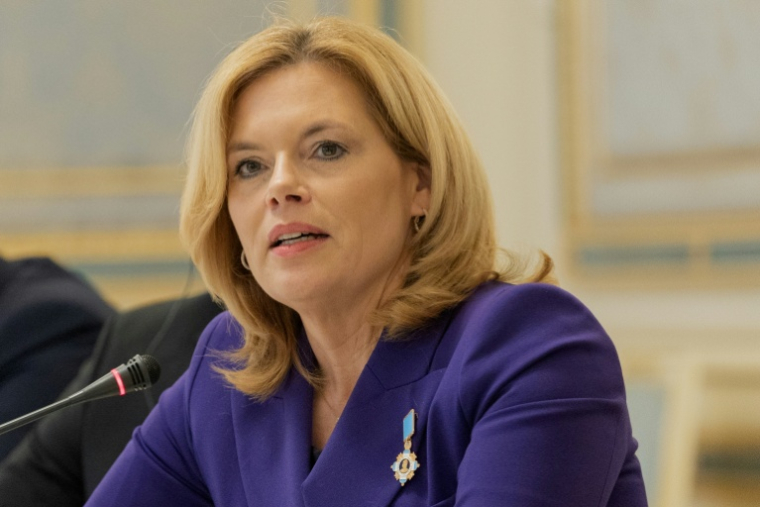 Julia Klöckner, la présidente du Bundestag, la chambre basse du Parlement allemand, le 11 mai 2026 à Kiev ( AFP / Tetiana DZHAFAROVA )