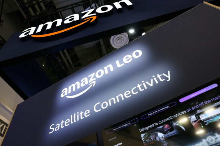 Le logo d'Amazon Leo au Consumer Electronics Show (CES) à Las Vegas, le 6 janvier 2026 dans le Nevada ( AFP / Patrick T. Fallon )