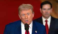 Donald Trump s'adresse à la nation depuis la Maison Blanche après les frappes américaines en Iran, le 21 juin 2025 ( POOL / CARLOS BARRIA )