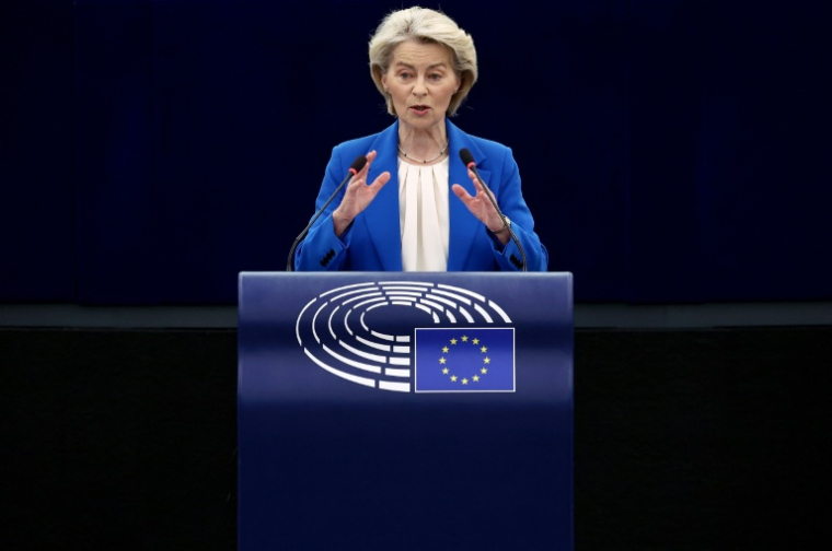 La présidente de la Commission européenne Ursula von der Leyen, au Parlement européen à Strasbourg le 21 janvier 2026 ( AFP / FREDERICK FLORIN )