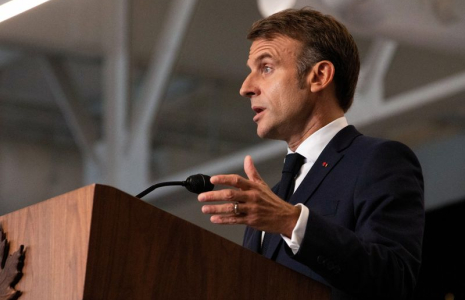 Le président français Emmanuel Macron lors d'une conférence de presse à Montréal