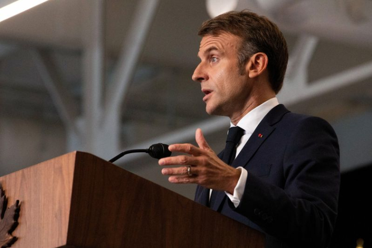 Le président français Emmanuel Macron lors d'une conférence de presse à Montréal