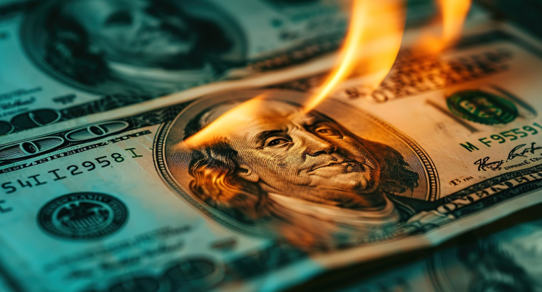 un billet de 100 dollars en feu (Crédits: Adobe Stock)