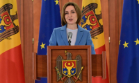 La présidente de la Moldavie Maia Sandu lors d'une conférence de presse à Chisinau le 29 septembre 2025, au lendemain de la victoire de son parti pro-européen aux législatives ( AFP / Daniel MIHAILESCU )
