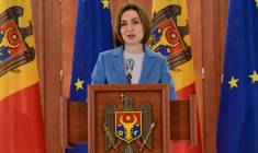 La présidente de la Moldavie Maia Sandu lors d'une conférence de presse à Chisinau le 29 septembre 2025, au lendemain de la victoire de son parti pro-européen aux législatives ( AFP / Daniel MIHAILESCU )