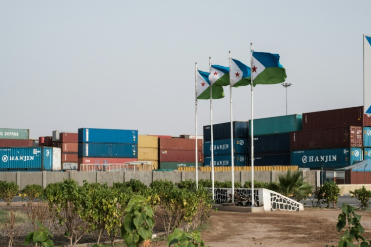 Des drapeaux de Djibouti flottent à l'entrée du terminal portuaire à conteneurs  de Doraleh à Djibouti le 4 juillet 2018 ( AFP / Yasuyoshi CHIBA )