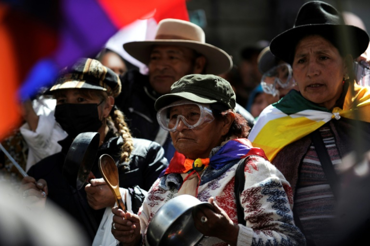 Des partisans de l'ancien président bolivien Evo Morales manifestent à La Paz, le 4 juin 2025 ( AFP / JORGE BERNAL )