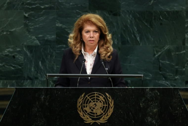 La présidente de la Bulgarie, Iliyana Iotova, s'exprime lors de la 81e session de l'Assemblée générale des Nations unies au siège de l'ONU, à New York, le 23 septembre 2026 ( AFP / TIMOTHY A. CLARY )