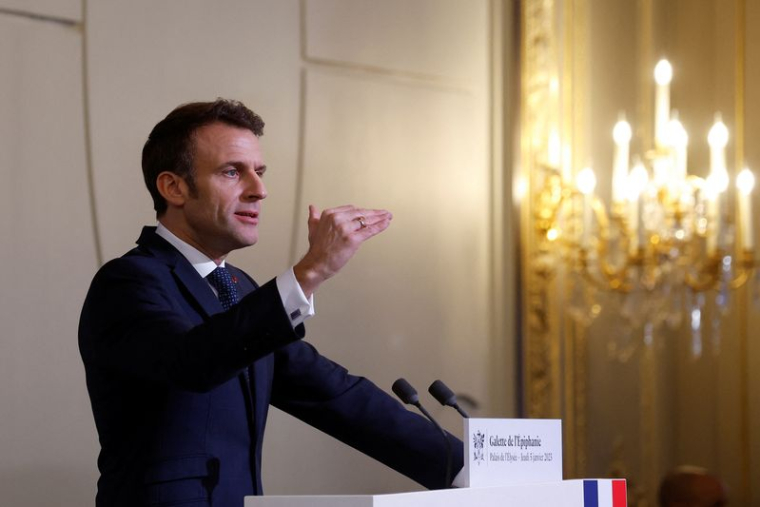Emmanuel Macron prononce son discours devant les membres de la Fédération française de la boulangerie-pâtisserie à l'Elysée, à Paris