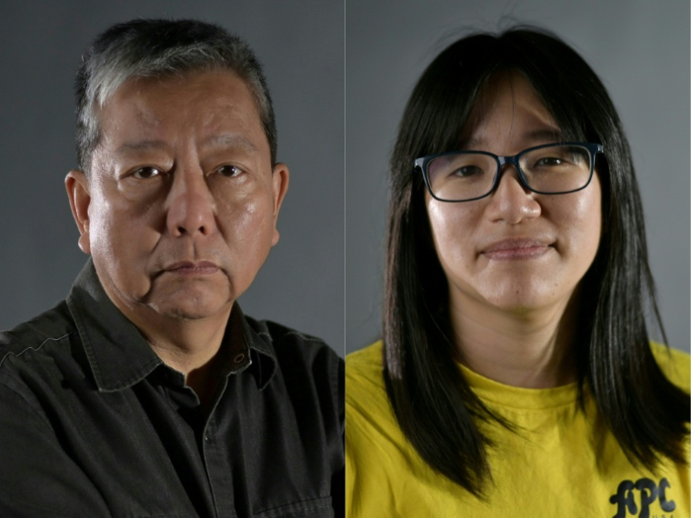 Les militants de la mémoire de Tiananmen Lee Cheuk-yan (gauche) et  Chow Hang-tung (droite), à Hong Kong en 2021 ( AFP / Peter PARKS )