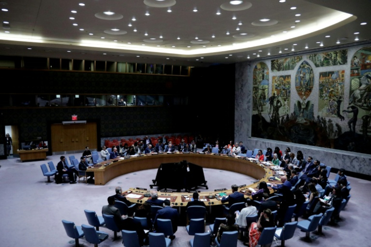 Les membres du Conseil de sécurité des Nations unies votent sur une résolution appelant à un cessez-le-feu et à un accès humanitaire sans restriction à Gaza, au siège de l'ONU à New York, le 4 juin 2025 ( AFP / Leonardo Munoz )
