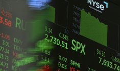 Un écran à la Bourse de New York, le 19 octobre 2026 ( AFP / ANGELA WEISS )