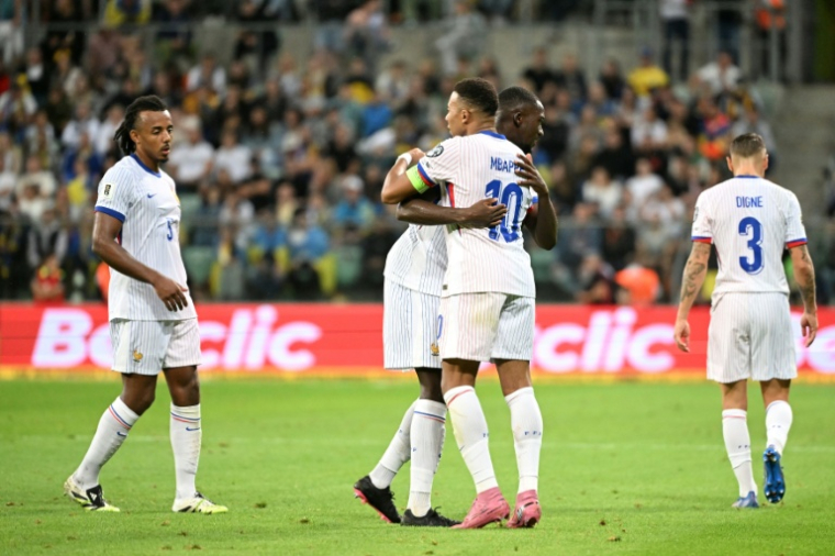 Mission accomplie pour l'équipe de France victorieuse de l'Ukraine en qualifications au Mondial, le 5 septembre 2025 à Wroclaw  ( AFP / Sergei GAPON )