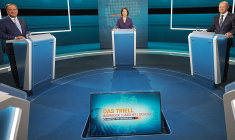Les trois candidats, Armin Laschet (à gauche), Annelena Baerbock (au centre) et Olaf Scholz (à droite), se sont affrontés lors d'un premier débat télévisé sur RTL et la chaïne allemande NTV. (© AFP)