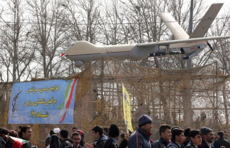 Un drone Shahed 129 exposé à Téhéran, en 2016 (illustration) ( AFP / ATTA KENARE )