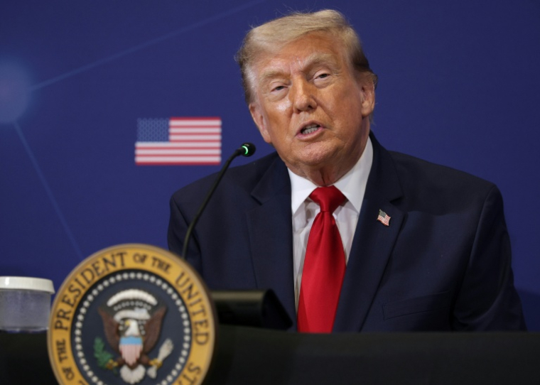 Le président américain Donald Trump prend la parole lors du Sommet sur la défense et l'innovation de Pennsylvanie, organisé à l'US Army War College le 15 juillet 2026 à Carlisle, aux Etats-Unis ( GETTY IMAGES NORTH AMERICA / ALEX WONG )