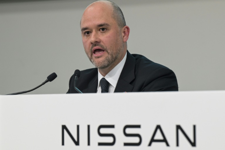 Ivan Espinosa, PDG du constructeur automobile japonais Nissan, lors de la conférence de présentation des résultats annuels, au siège du groupe à Yokohama, le 13 mai 2025 ( AFP / Richard A. Brooks )