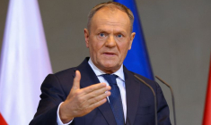 Le Premier ministre polonais Donald Tusk lors d'une conférence de presse, à Berlin