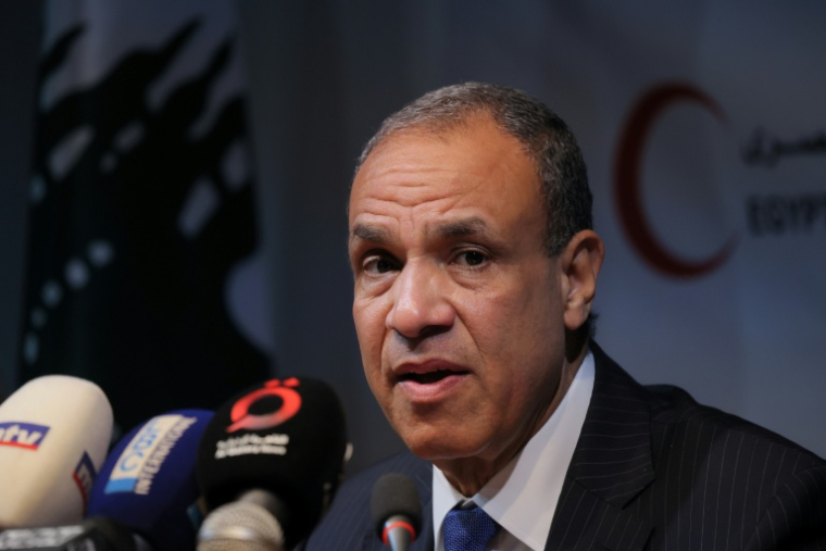 Le ministre égyptien des Affaires étrangères, Badr Abdel Ati, lors d’une conférence de presse au port de Beyrouth, le 26 mars 2026 ( AFP / ibrahim AMRO )