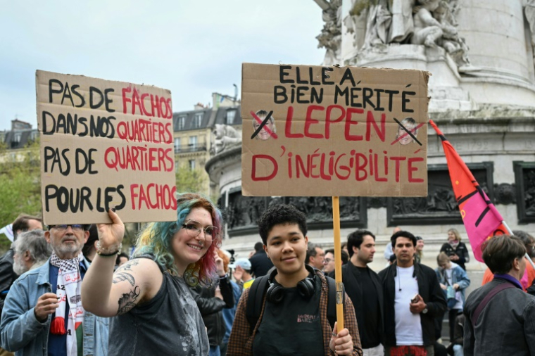 Rassemblement pour défendre "la démocratie" et l'"Etat de droit" le 12 avril 2025 à Paris ( AFP / Bertrand GUAY )