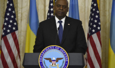 Lloyd Austin à Kiev, en Ukraine, le 21 octobre 2024. ( AFP / SERGEI OLEXANDROV )