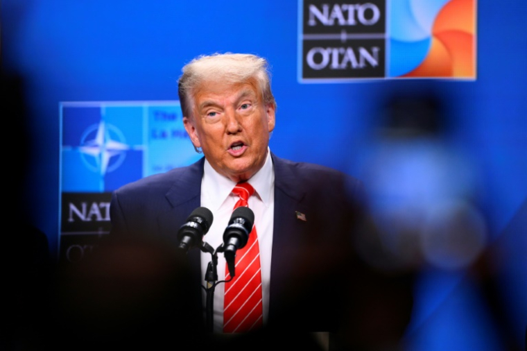 Le président américain Donald Trump lors d'une conférence de presse au sommet de l'Otan, le 25 juin 2025 à La Haye, aux Pays-Bas ( AFP / JOHN THYS )