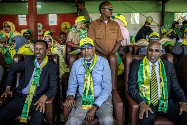 Le président sortant du Somaliland Muse Bihi Abdi (c), candidat à sa réélection, lors d'un meeting de campagne à Hargeisa, le 9 novembre 2024 ( AFP / LUIS TATO )