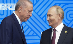 Recep Tayyip Erdogan et Vladimir Poutine à Kazan, en Russie, le 23 octobre 2024. ( POOL / ALEXANDER ZEMLIANICHENKO )