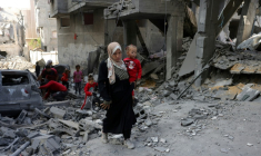 Dans les décombres laissés par des frappes israéliennes à Jabalia, dans le nord de la bande de Gaza, le 22 mai 2025 ( AFP / BASHAR TALEB )