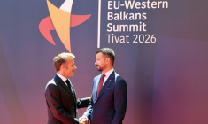 Emmanuel Macron et Jakov Milatović avant le sommet à Tivat au Monténégro le 5 juin 2026 ( AFP / Ludovic MARIN )