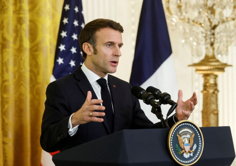 Le président français Emmanuel Macron lors d'une conférence de presse conjointe avec le président américain Joe Biden à la Maison Blanche