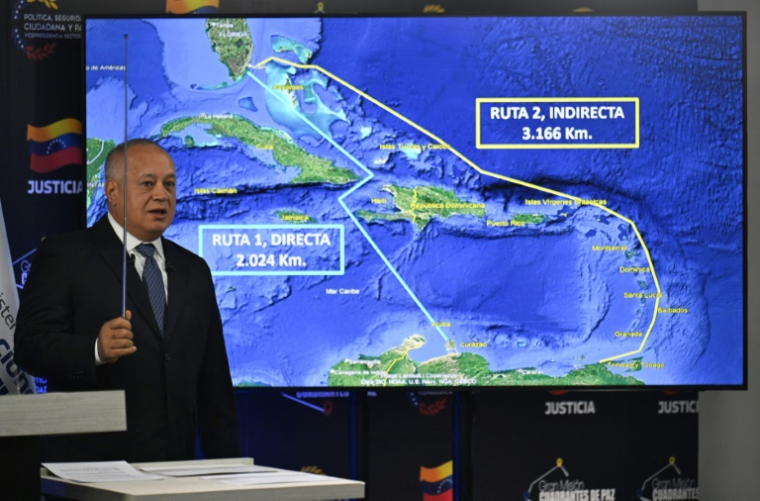 Le ministre vénézuélien de l'Intérieur, Diosdado Cabello, lors d'une conférence de presse à Caracas le 17 septembre 2025 ( AFP / Juan BARRETO )