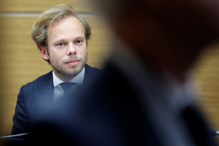 Le député UDR Charles Alloncle lors des auditions de la commission d'enquête parlementaire sur l'audiovisuel public à l'Assemblée nationale à Paris, le 8 avril 2026 ( AFP / GEOFFROY VAN DER HASSELT )