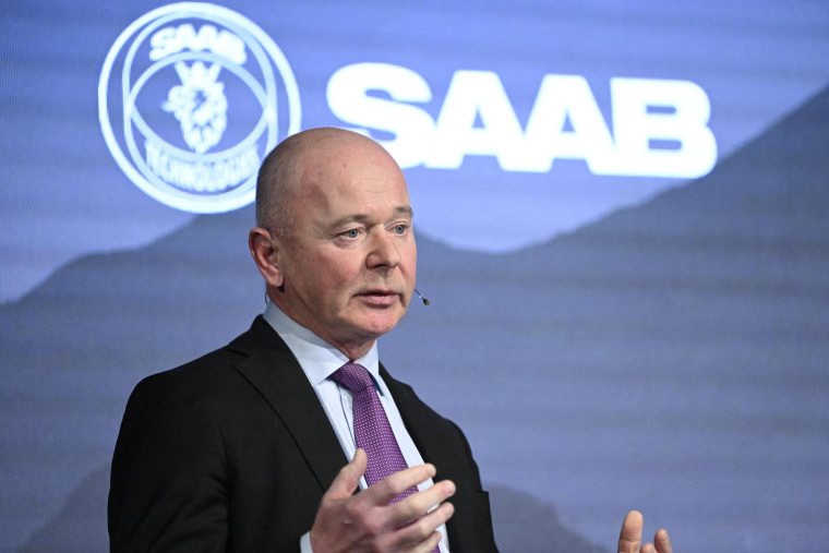 Micael Johansson, PDG de la société Saab, le 9 février 2024 à Stockholm. ( TT News Agency / JESSICA GOW )