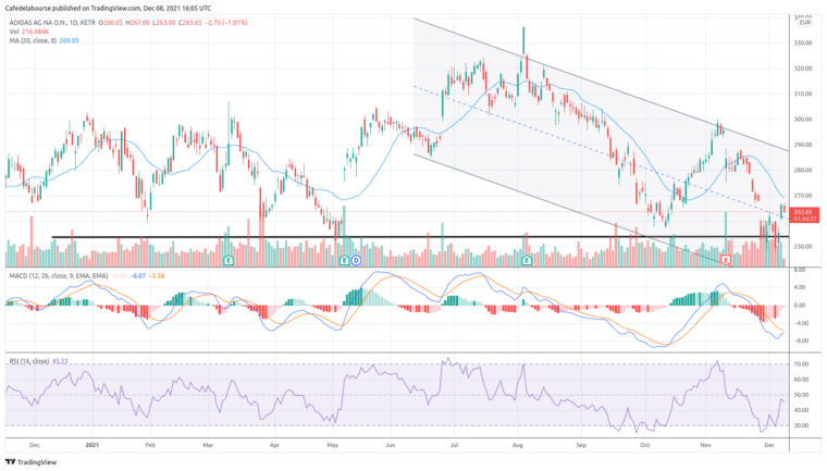 Adidas : est-ce le moment d'investir ? (Source : Café de la Bourse, graphique construit sur Tradingview, données à titre indicatif)
