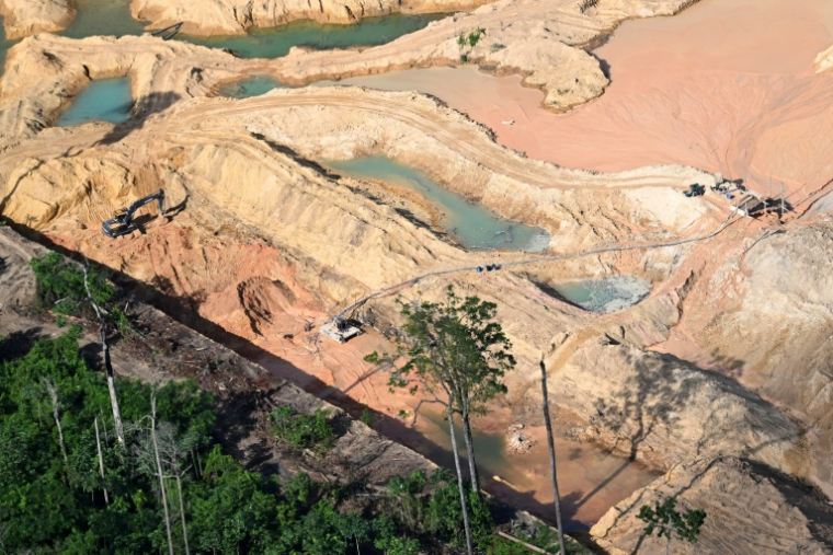 Vue aérienne d'une zone d'exploitation minière illégale dans le parc national de Rio Novo, dans la municipalité d'Itaituba, en Amazonie, dans l'État du Pará, au Brésil, le 21 mai 2026 ( AFP / Evaristo Sa )