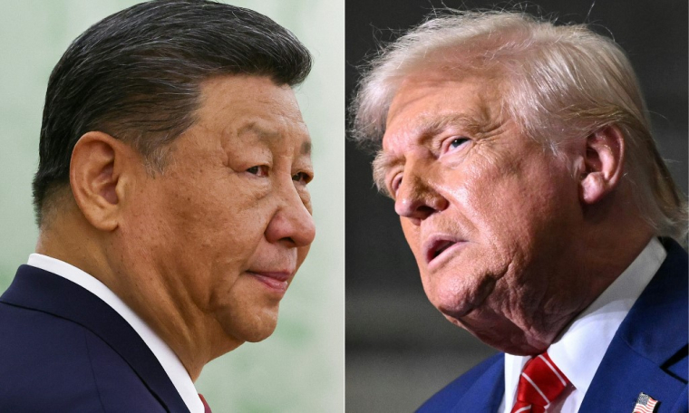 Photomontage de Xi Jingping et de Donald Trump. ( POOL/AFP / EVGENIA NOVOZHENINA )