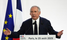 Conférence de presse du Premier ministre François Bayrou le 25 août 2025 à Paris ( AFP / Dimitar DILKOFF )