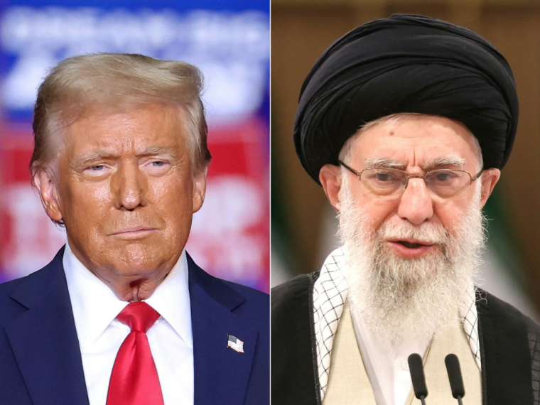 Photomontage montrant Donald Trump et Ali Khamenei. ( AFP / CHARLY TRIBALLEAU )