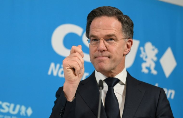 Le secrétaire général de l'Otan Mark Rutte s'exprime en marge de la la Conférence de Munich sur la sécurité (MSC), le 14 février 2026 ( AFP / THOMAS KIENZLE )