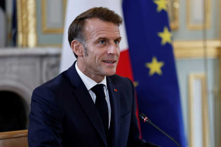 Le président français Emmanuel Macron participe à une vidéoconférence au palais présidentiel de l'Elysée, à Paris, le 15 septembre 2025 ( POOL / Benoit Tessier )
