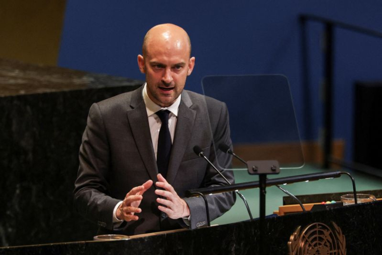 Le ministre français des Affaires étrangères Jean-Noël Barrot lors d'une conférence internationale pour le règlement pacifique de la question palestinienne au siège de l'ONU à New York