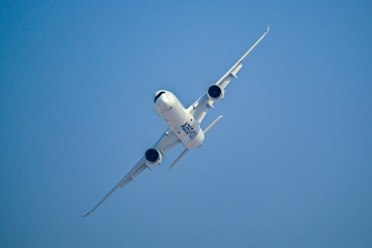 Un Airbus A350-1000, dans le ciel de Dubaï, en décembre 2025 (illustration) ( AFP / GIUSEPPE CACACE )