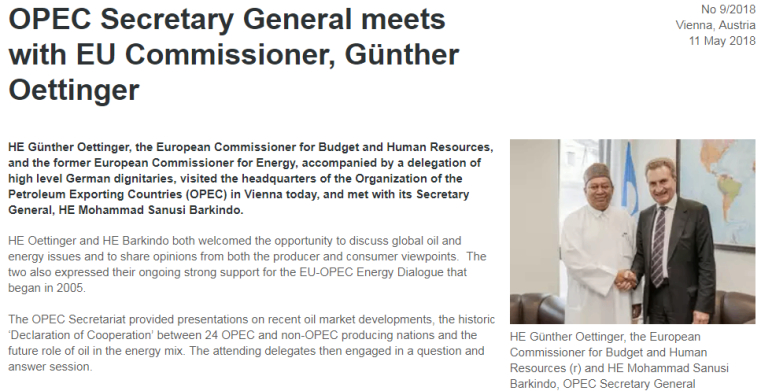 Visite récente à l'Opep de hauts responsables allemands