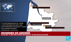 Incendies en Gironde : un vent "changeant et fort" qui rend l'extinction des feux difficile
