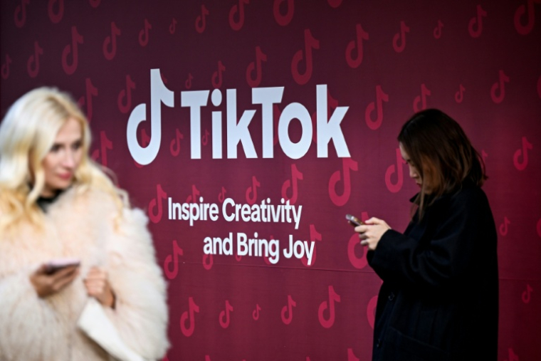 Le stand de TikTok au Forum économique mondial à Davos, en Suisse, le 19 janvier 2026 ( AFP / INA FASSBENDER )