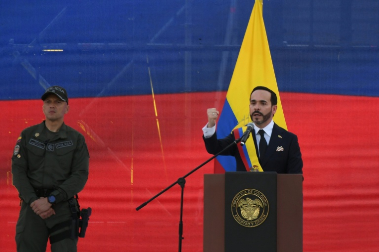 Le président colombien Abelardo de la Espriella prononce un discours après son investiture, au sein de la garnison Pichincha à Cali, le 7 août 2026 ( AFP / Jaime SALDARRIAGA )