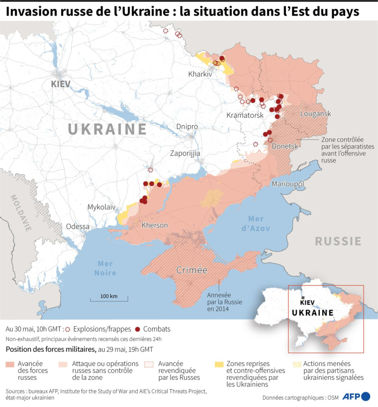 Carte de la situation en Ukraine au 30 mai à 10h GMT ( AFP / )
